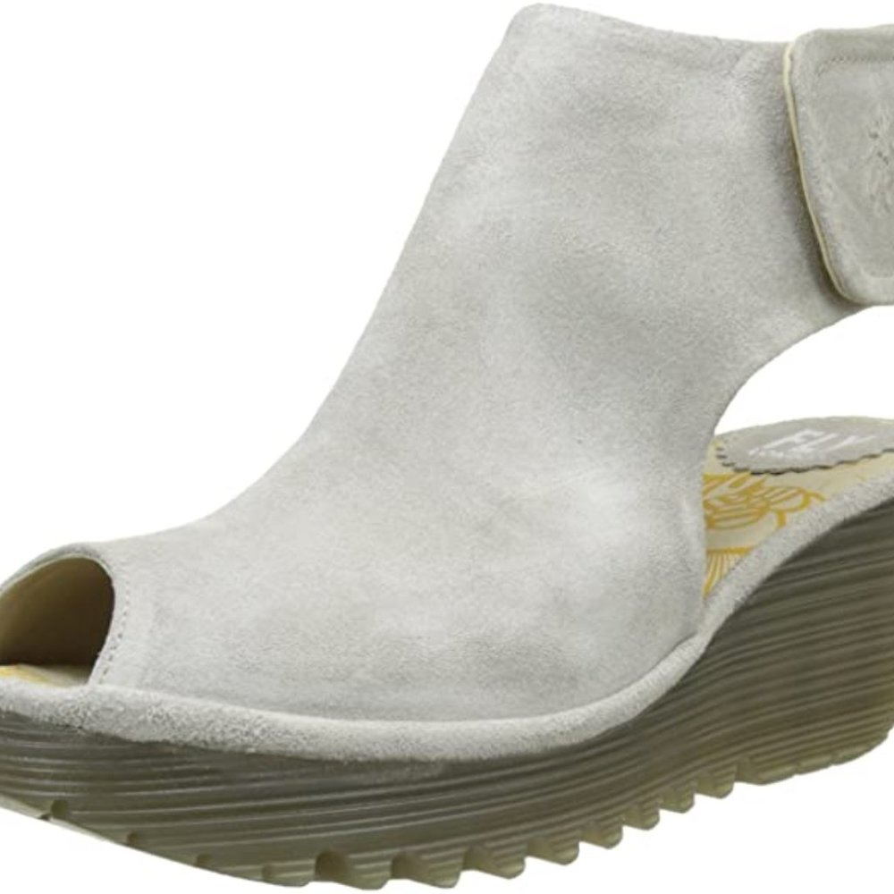 Womens Fly London Yone Peep Toe Suede Holiday Shoes Summer Wedge Heels